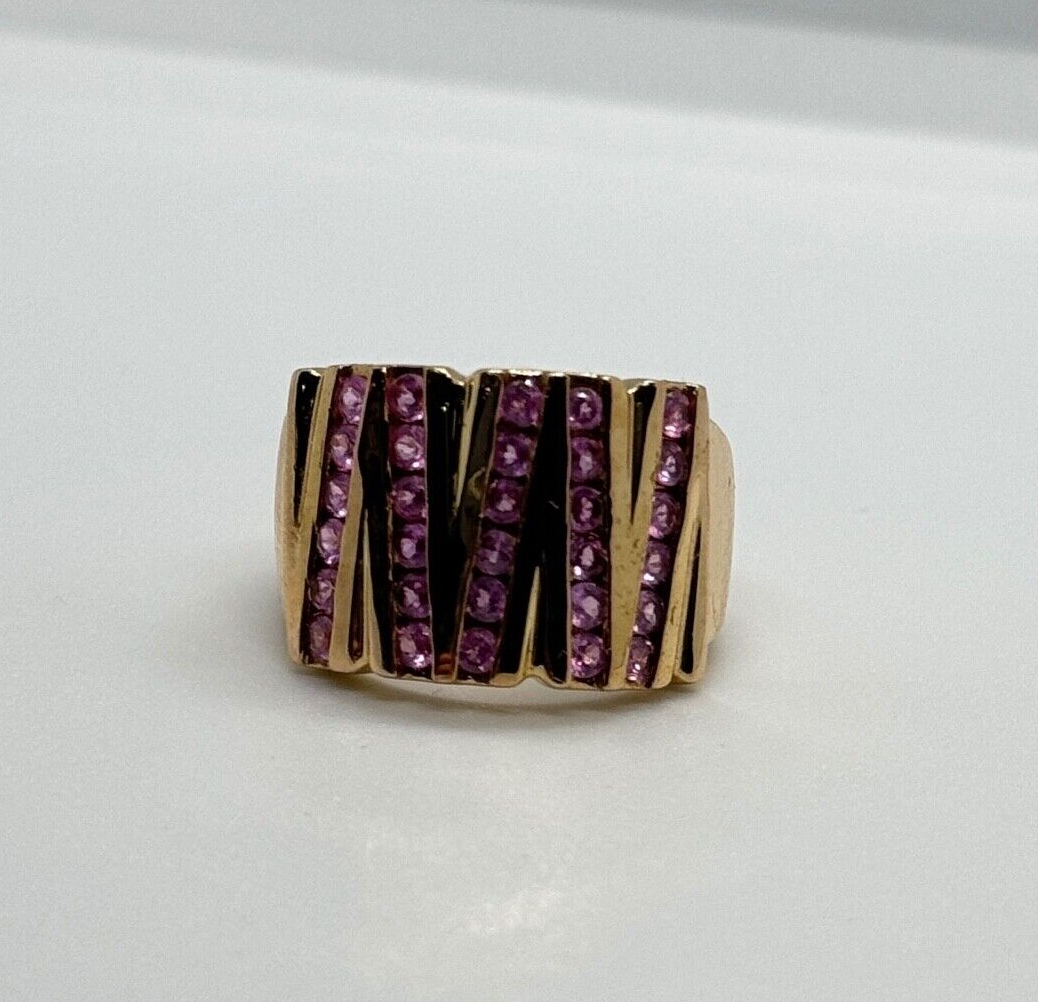 925 Sterling Silver Gold Plated Pink Topaz Ring Size 6.5