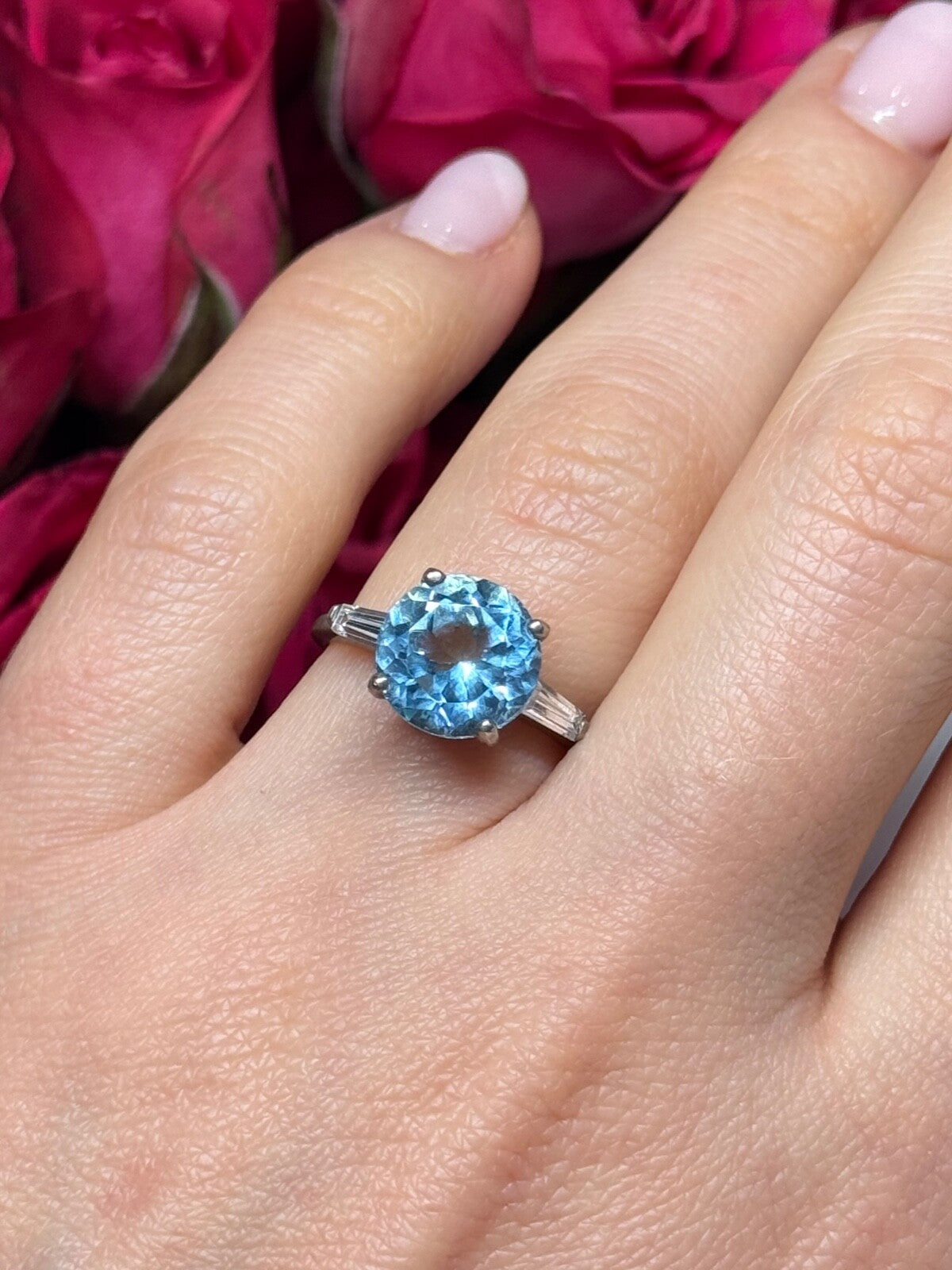 925 Sterling Silver Topaz & Beryl Ring Size 6