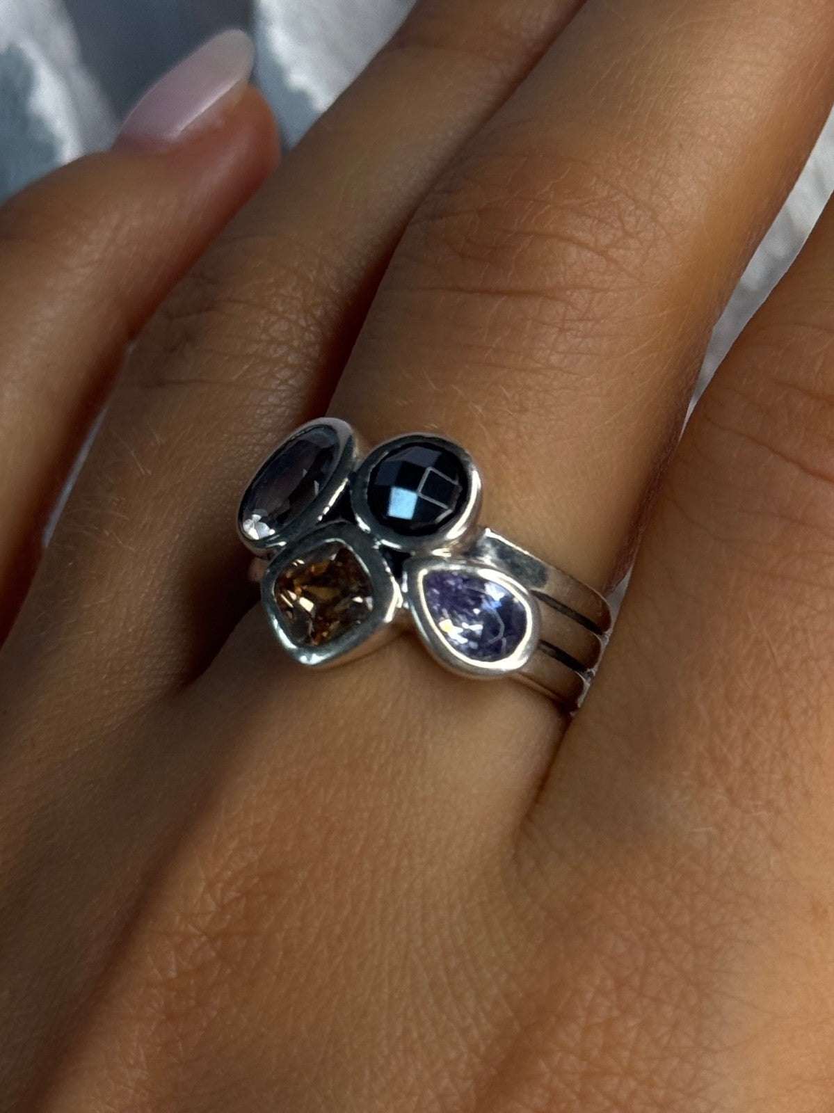925 Sterling Silver Multi Color Tourmaline Ring Size 8