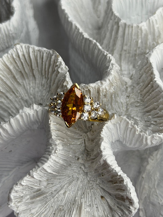 925 Sterling Silver Gold Plated Cz Ring Size 6.5
