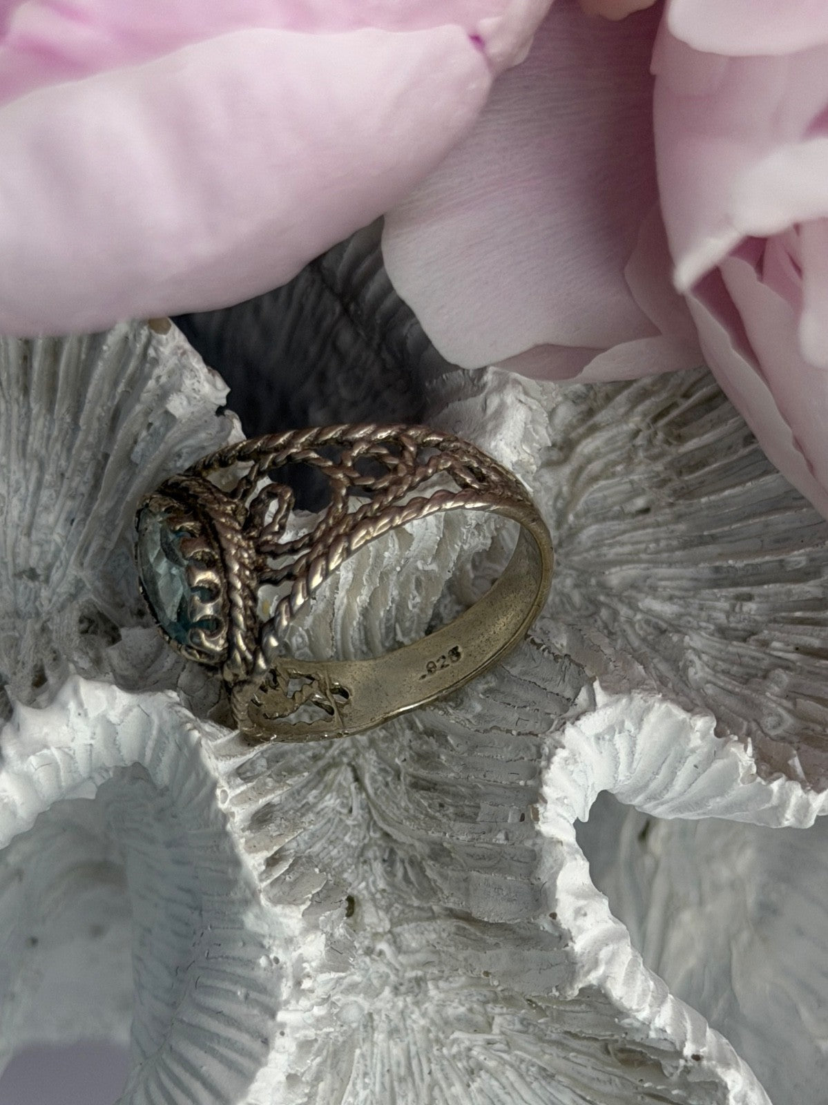 925 Sterling Silver Blue Topaz Ring Size 8