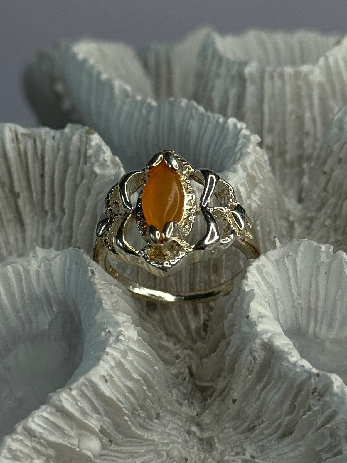 925 Sterling Silver Orange Agate Ring Size 6.5