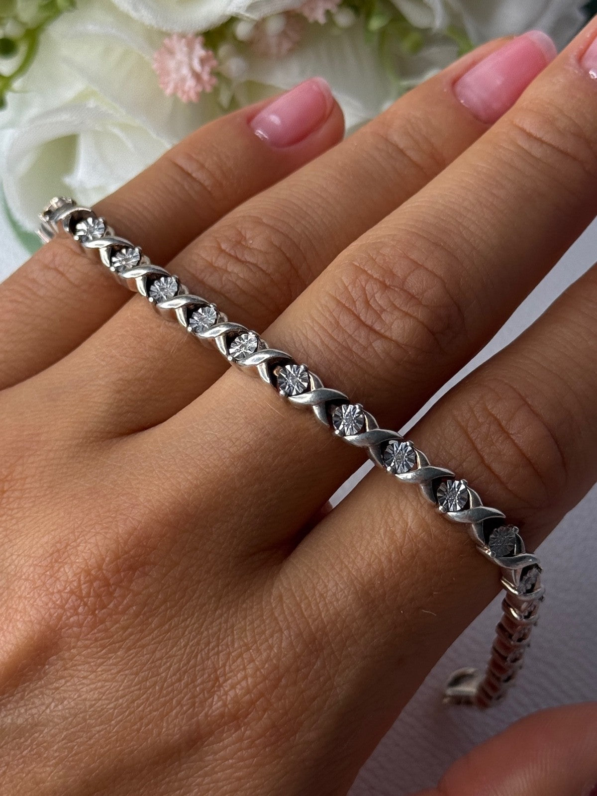 Classy 925 Sterling Silver Diamonds Bracelet Length 6.5 Inch