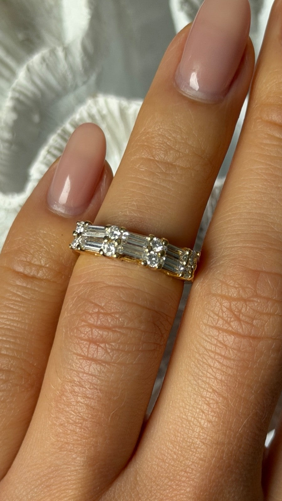 18K Yellow Gold Baguette 0.70 ct Round 0.38 ct Diamond Ring Size 5.5