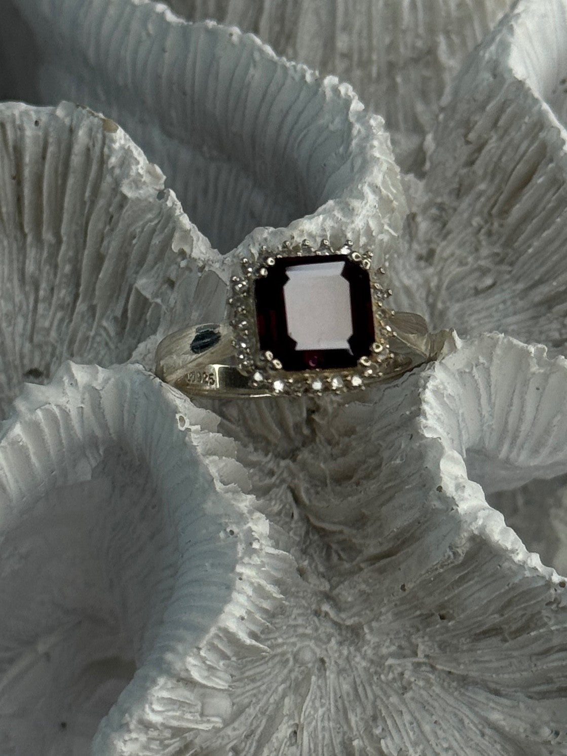 925 Sterling Silver Almandine & Beryl Ring Size 7