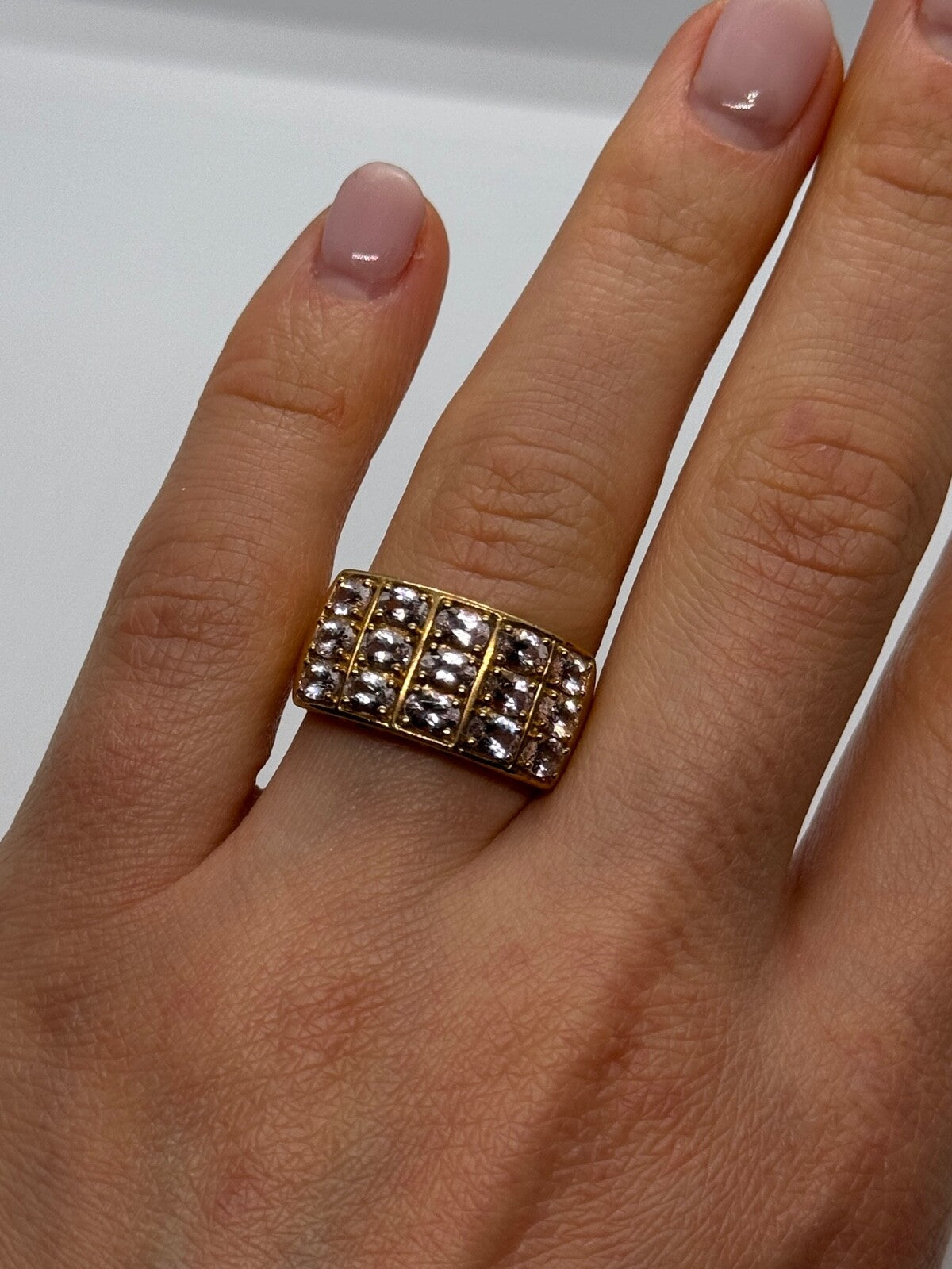 925 Sterling Silver Gold Plated Morganite Ring Size 6.5