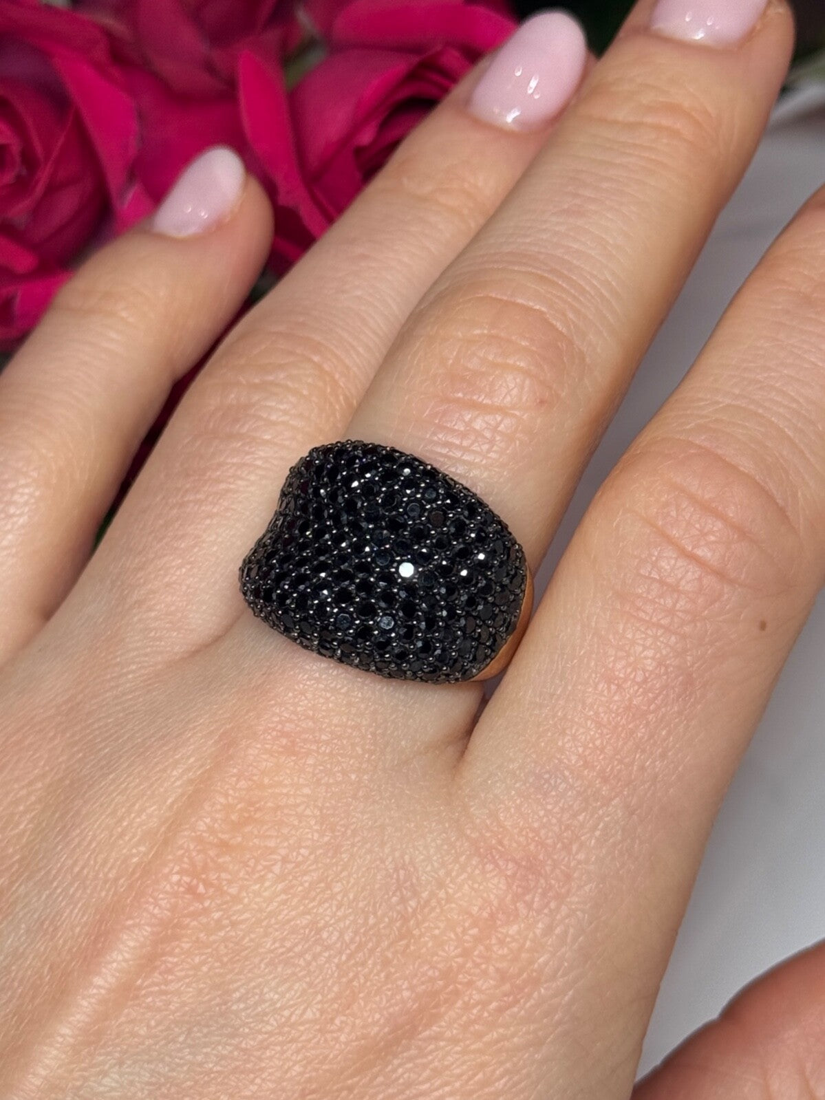 925 Sterling Silver Gold Plated Black Spinel Ring Size 8.5