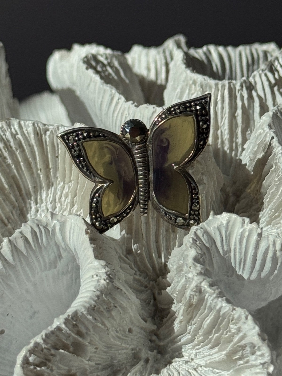 925 Sterling Silver Enamel Marcasite Butterfly Pendant