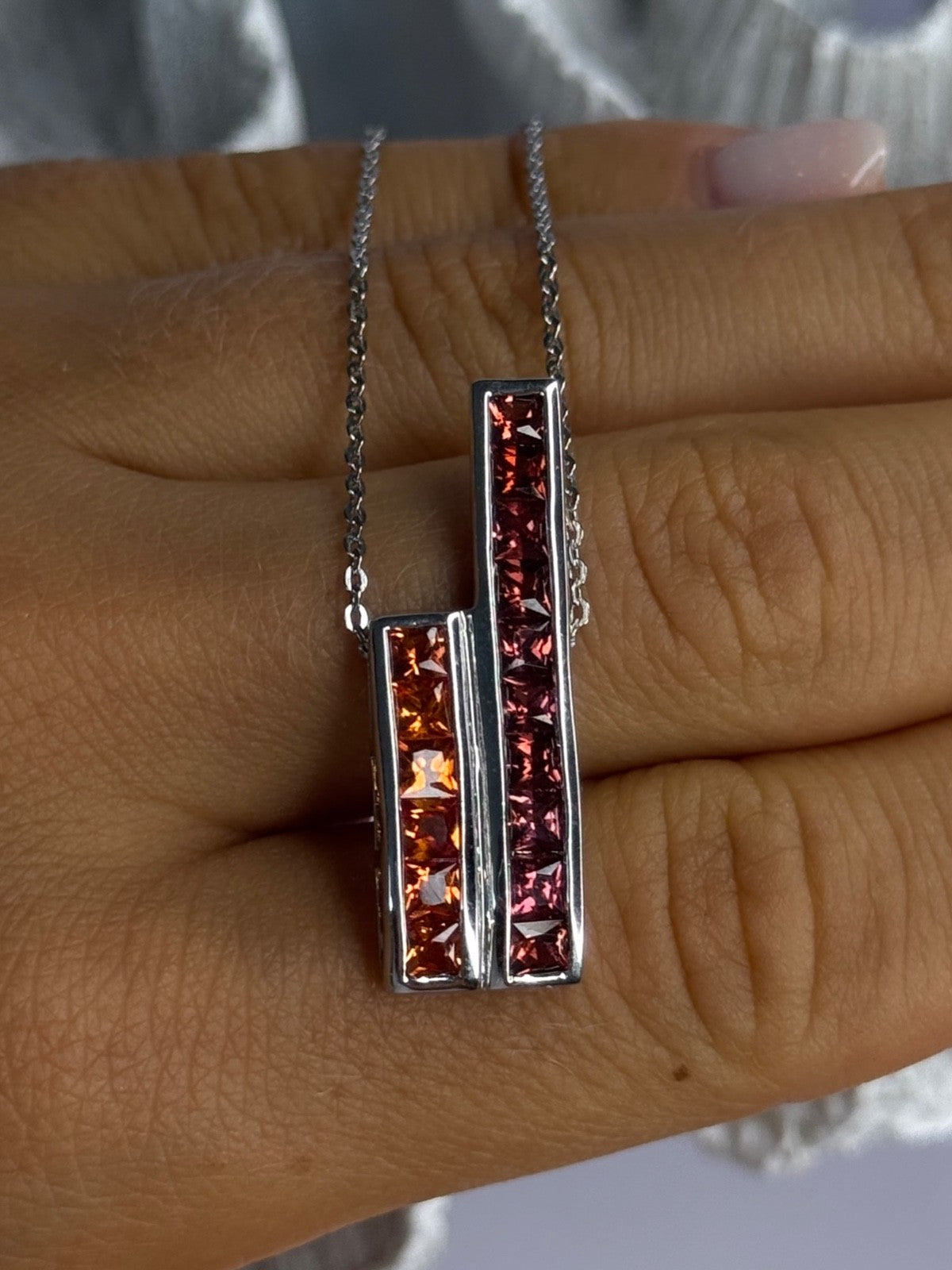 925 Sterling Silver Orange & Red Spinel Necklace Length 19 Inch