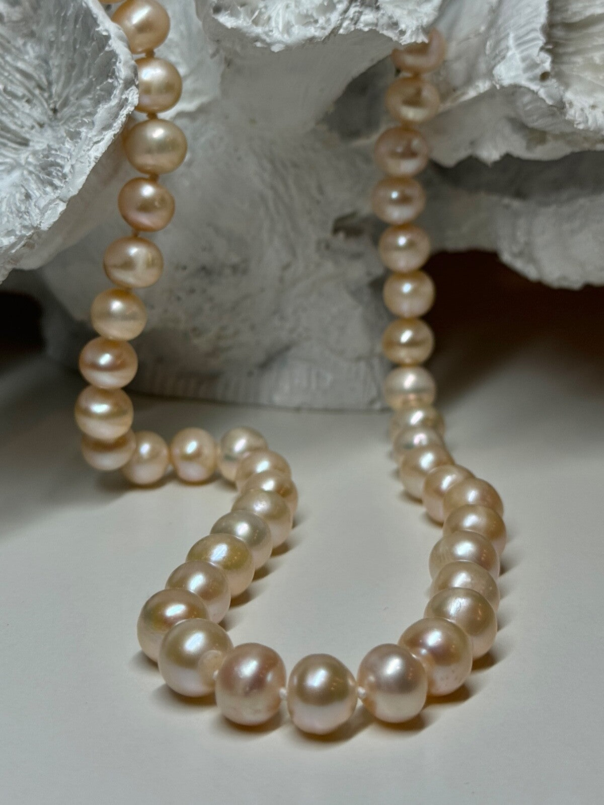 14K YELLOW GOLD CLASP FRESH WATER PINK PEARL NECKLACE 18 Inch