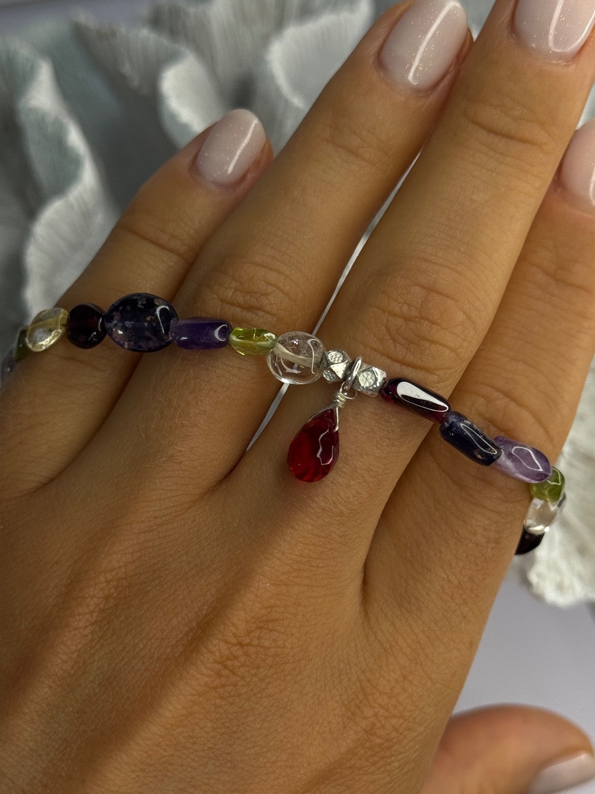 925 Sterling Silver Multi Color Gemstones Bracelet Length 7.5
