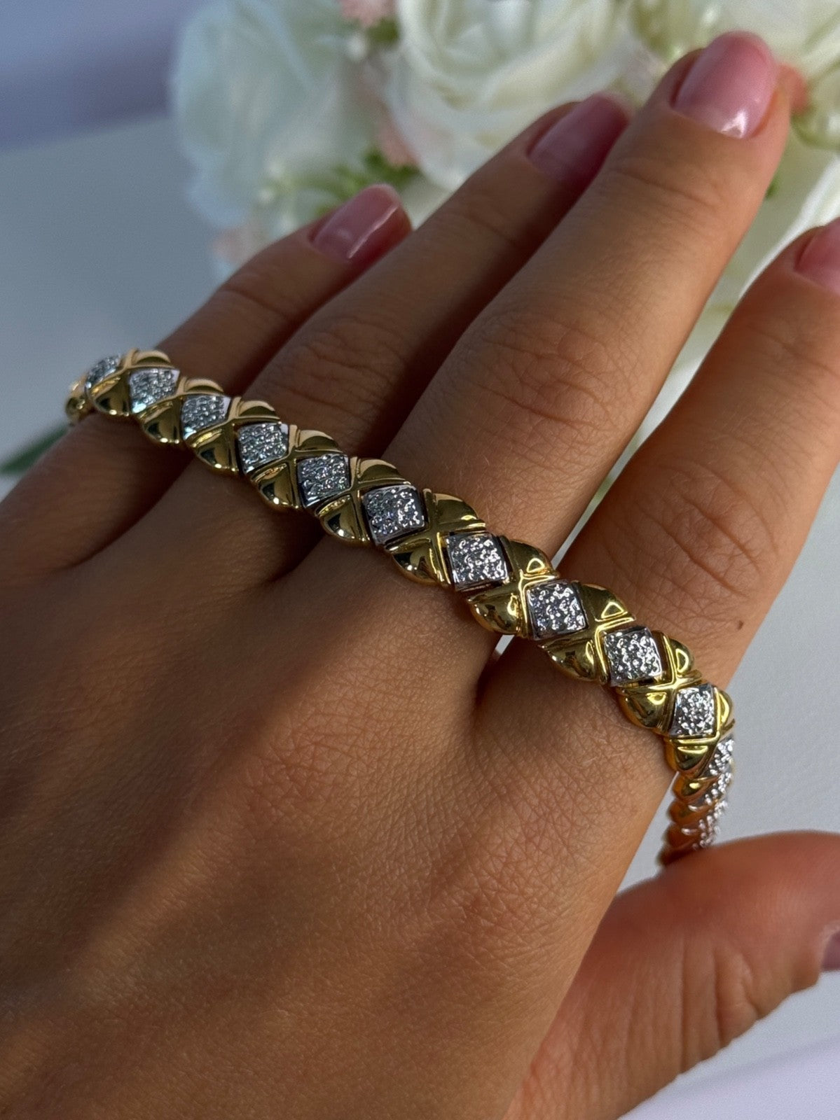 Charming 925 Sterling Silver Gold Plated Bracelet Length 7.5 Inch