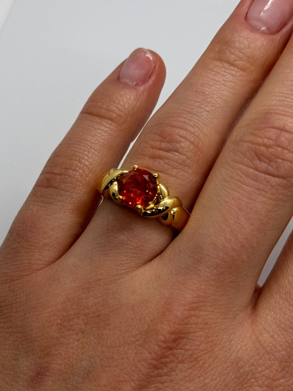 925 Sterling Silver Gold Plated Hessonite Ring Size 7