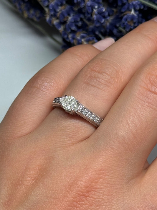 10K White Gold Ring Sapphire Size 6.5