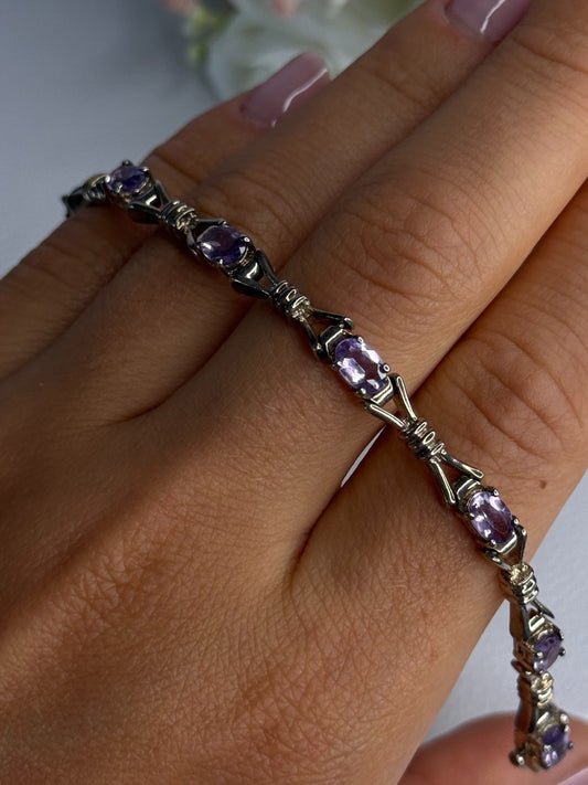 925 Sterling Silver Amethyst Bracelet Length 7.5