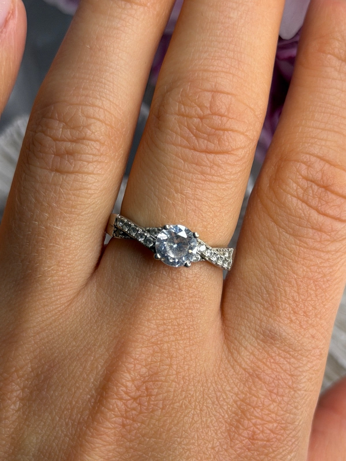 925 Sterling Silver White Spinel Ring Size 8
