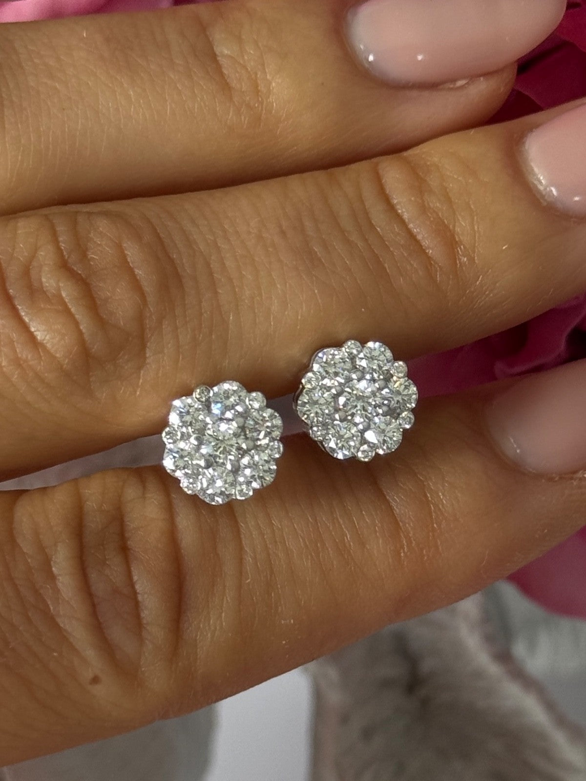 14K White Gold Diamond 2.08 TCW Flower Earrings