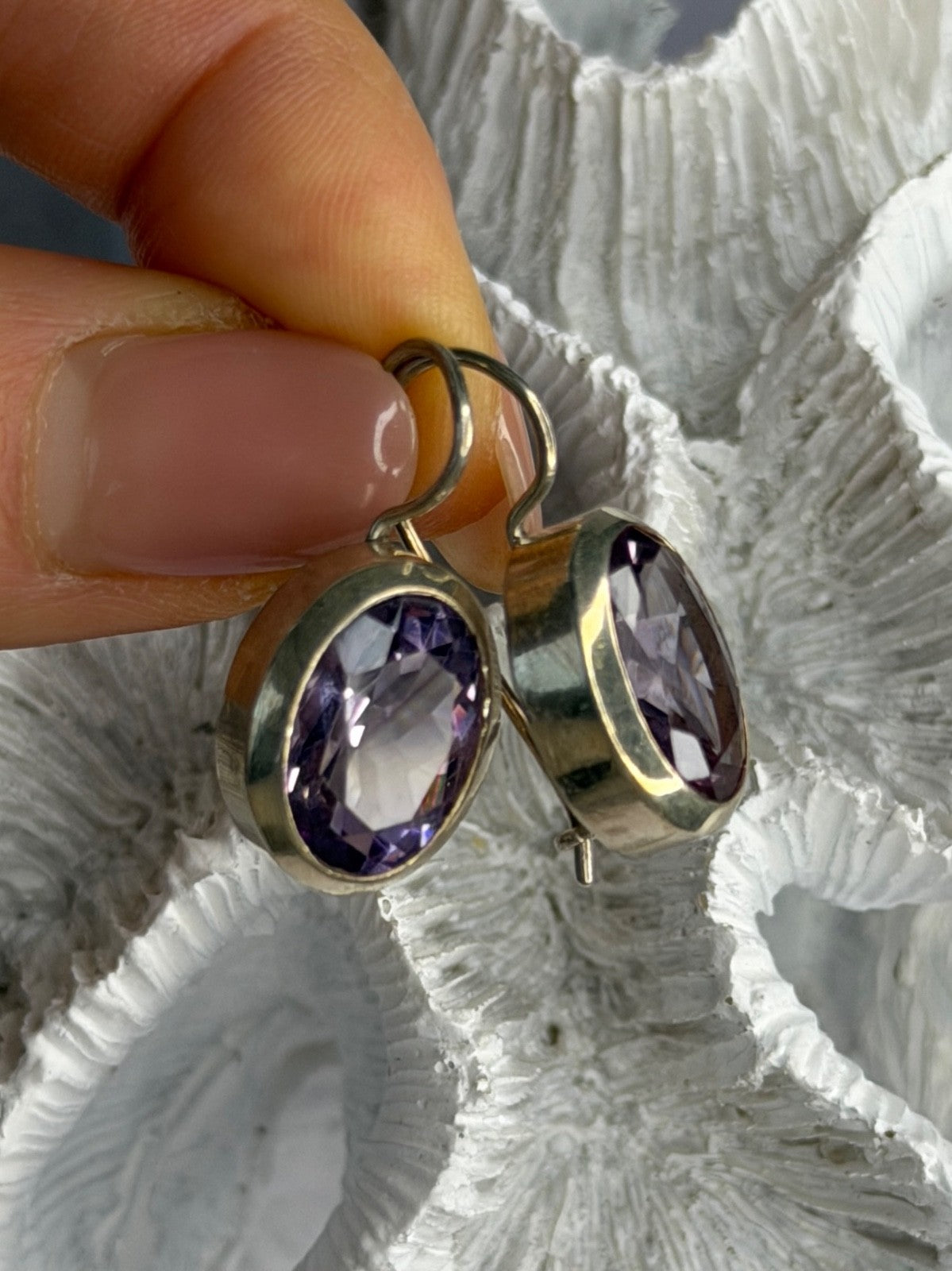 Beautiful Vintage 925 Sterling Silver Amethyst Earrings