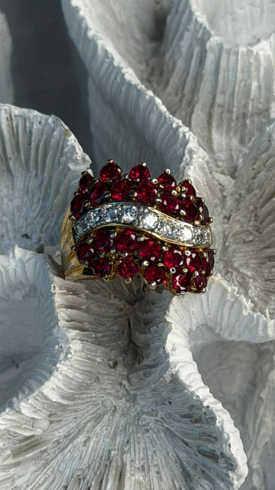 925 Sterling Silver Gold Plated Red & White Spinel Ring Size 9