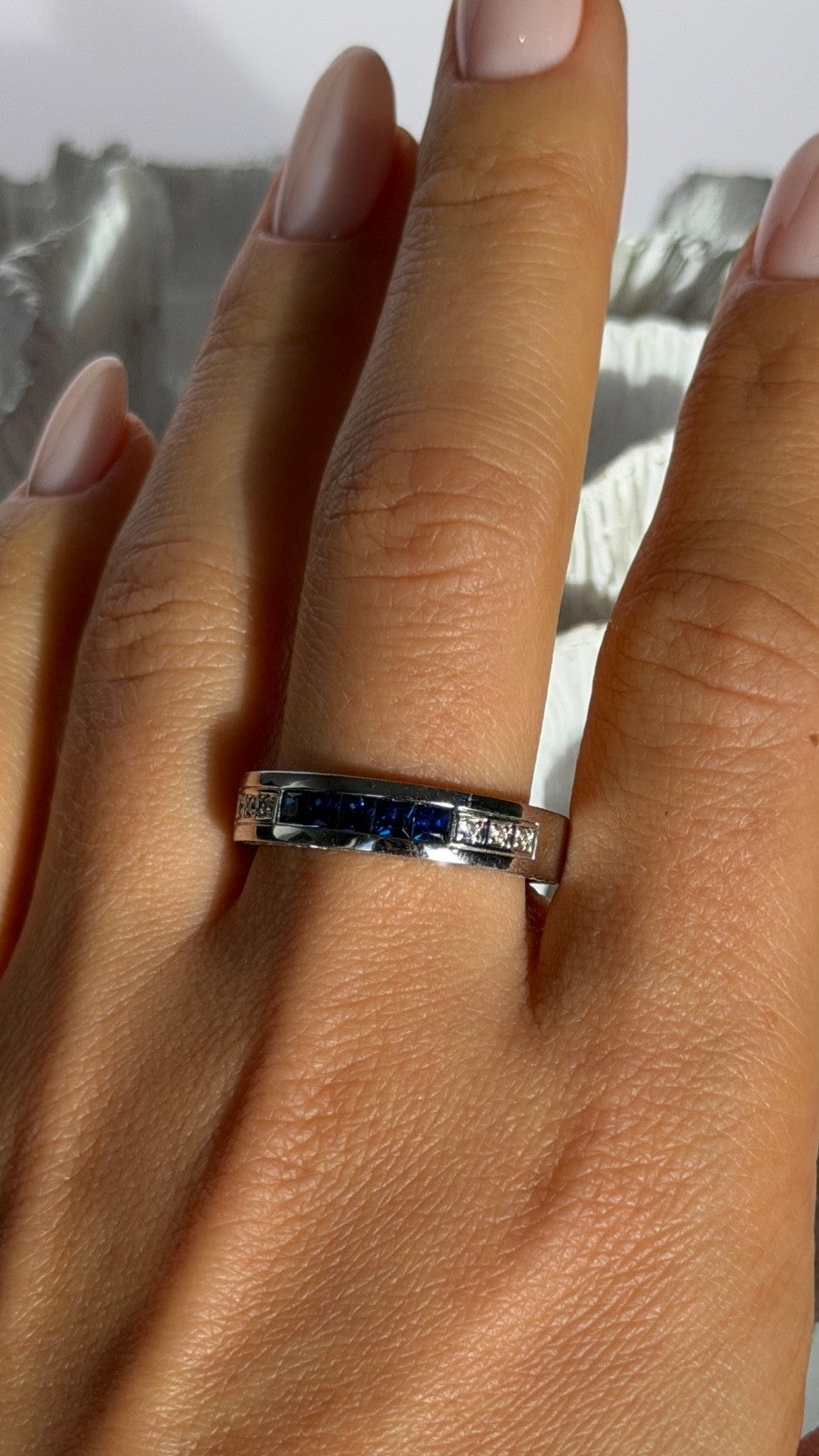 14K White Gold Sapphire & Diamond Ring Size 10.5