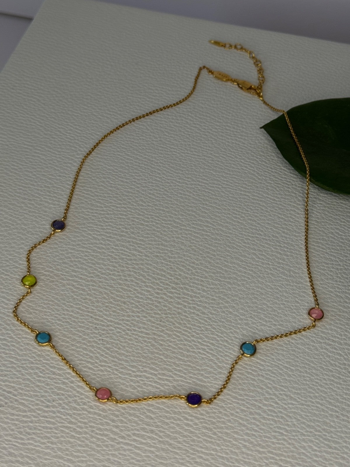 925 Sterling Silver Gold Plated Gemstones Necklace Length 15/16.5 Inch