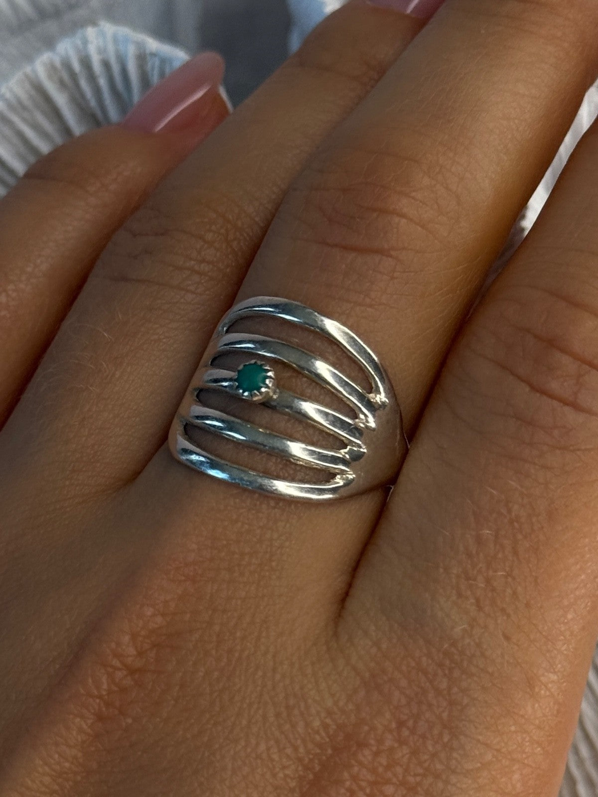 925 Sterling Silver Green Malachite Ring Size 9