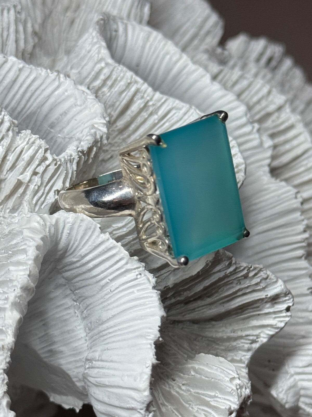 925 Sterling Silver Aquamarine Ring Size 7.5