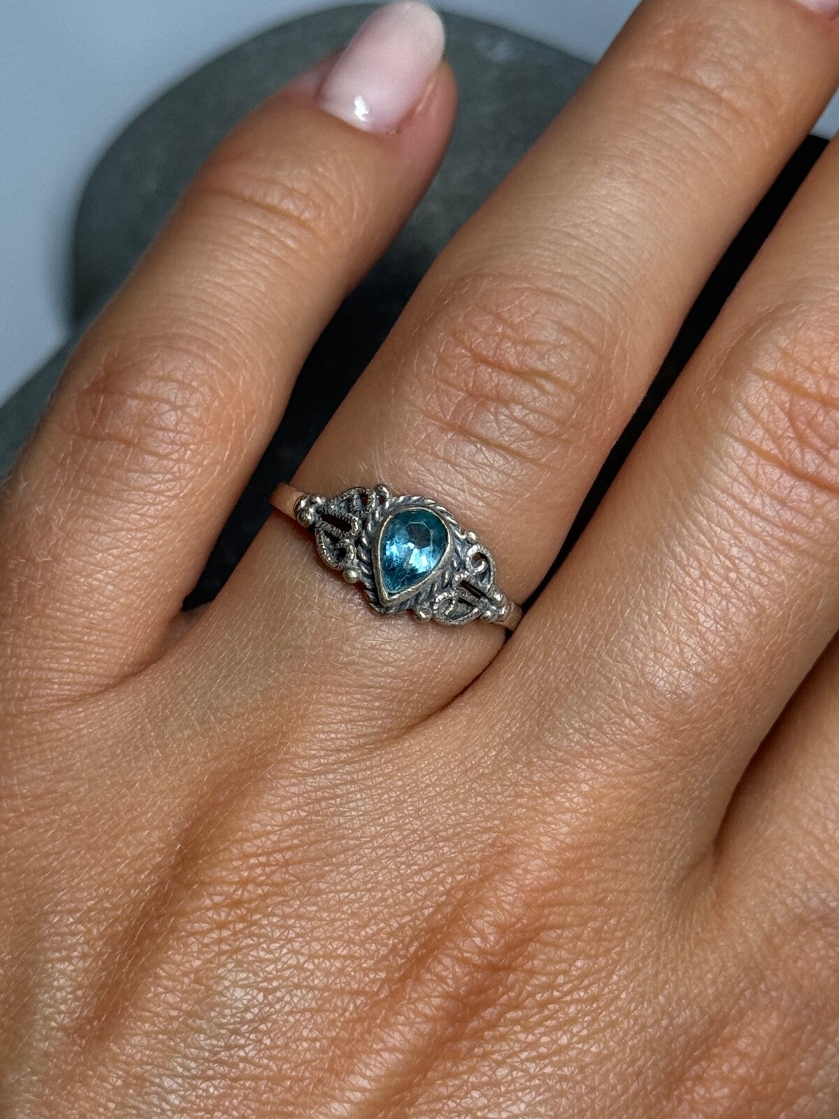 925 Sterling Silver Aquamarine Ring Size 6.5