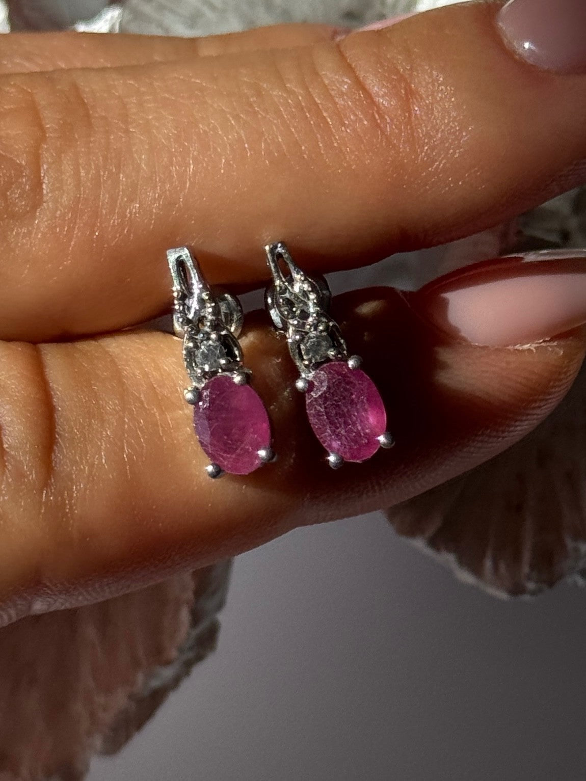 925 Sterling Silver Ruby & Beryl Earrings