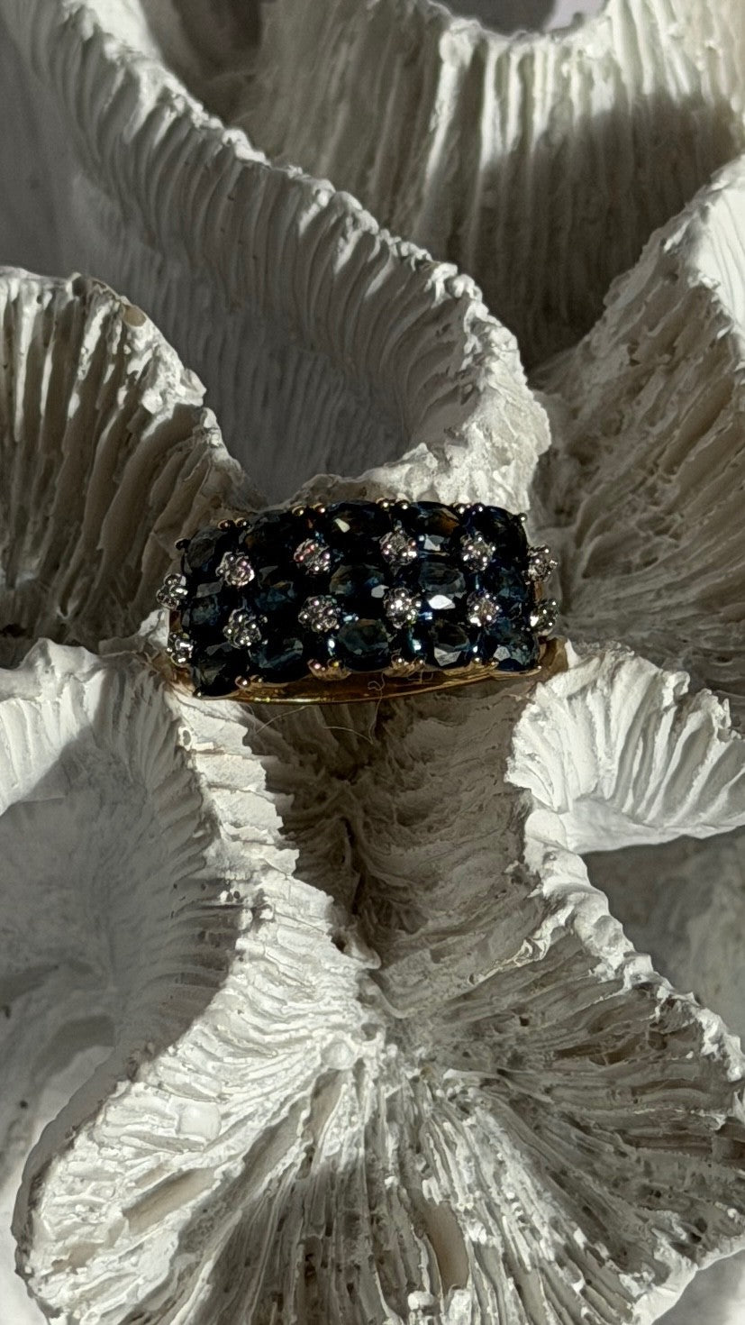 10K Yellow Gold London Blue Topaz & Diamond Ring Size 7