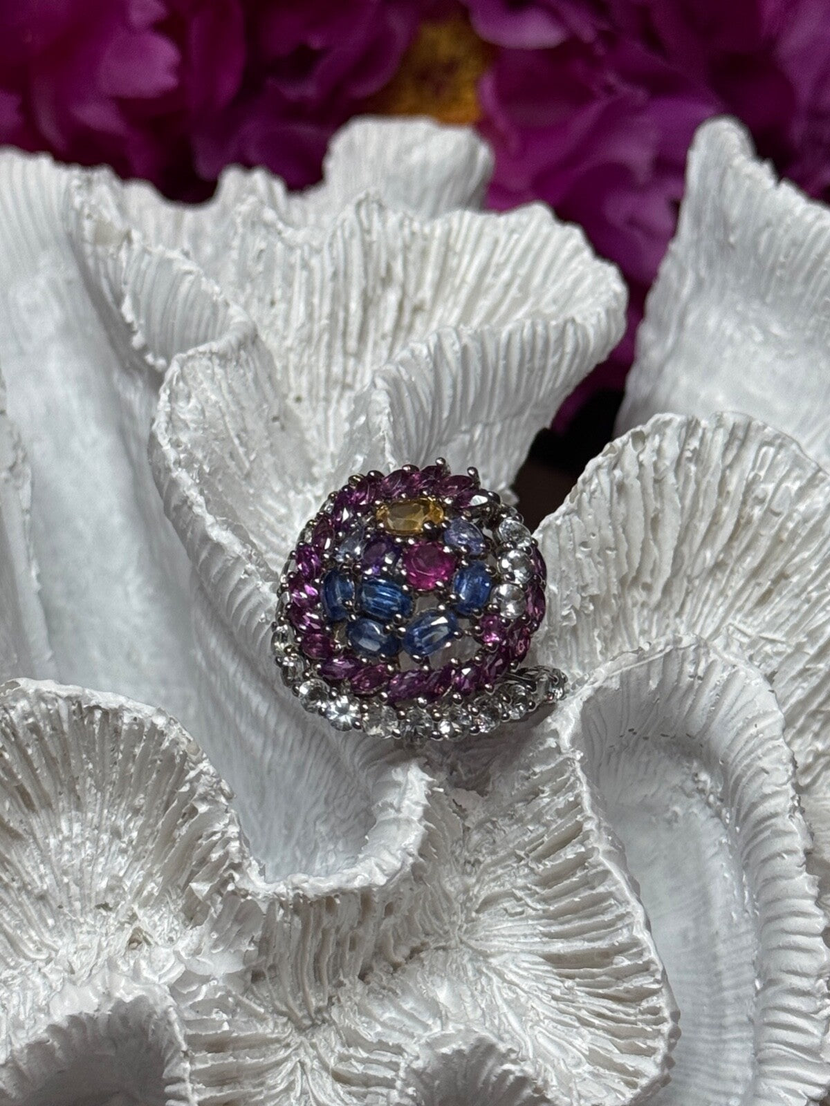 925 Sterling Silver Tourmalines Magic Ring Size 8