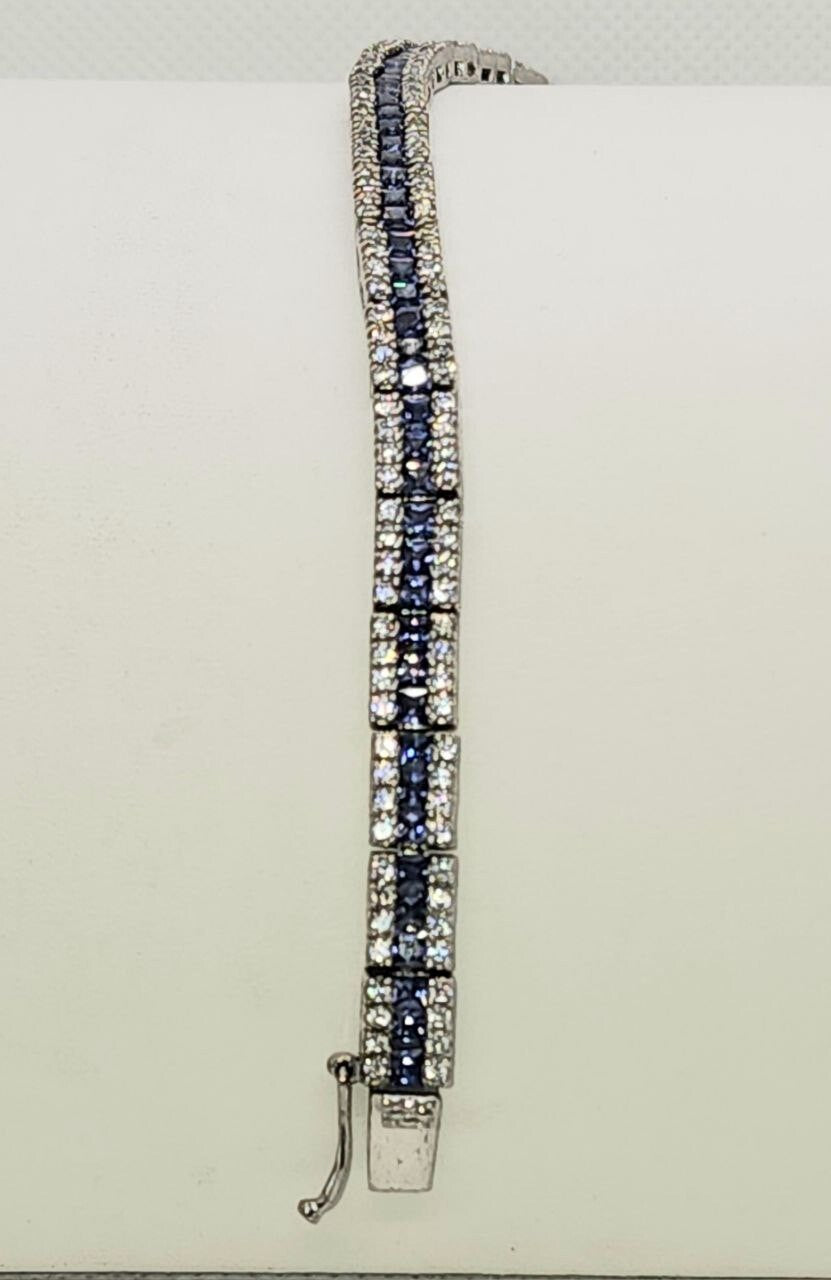 925 Sterling Silver Tanzanite & CZ Bracelet Size 7.5 IN