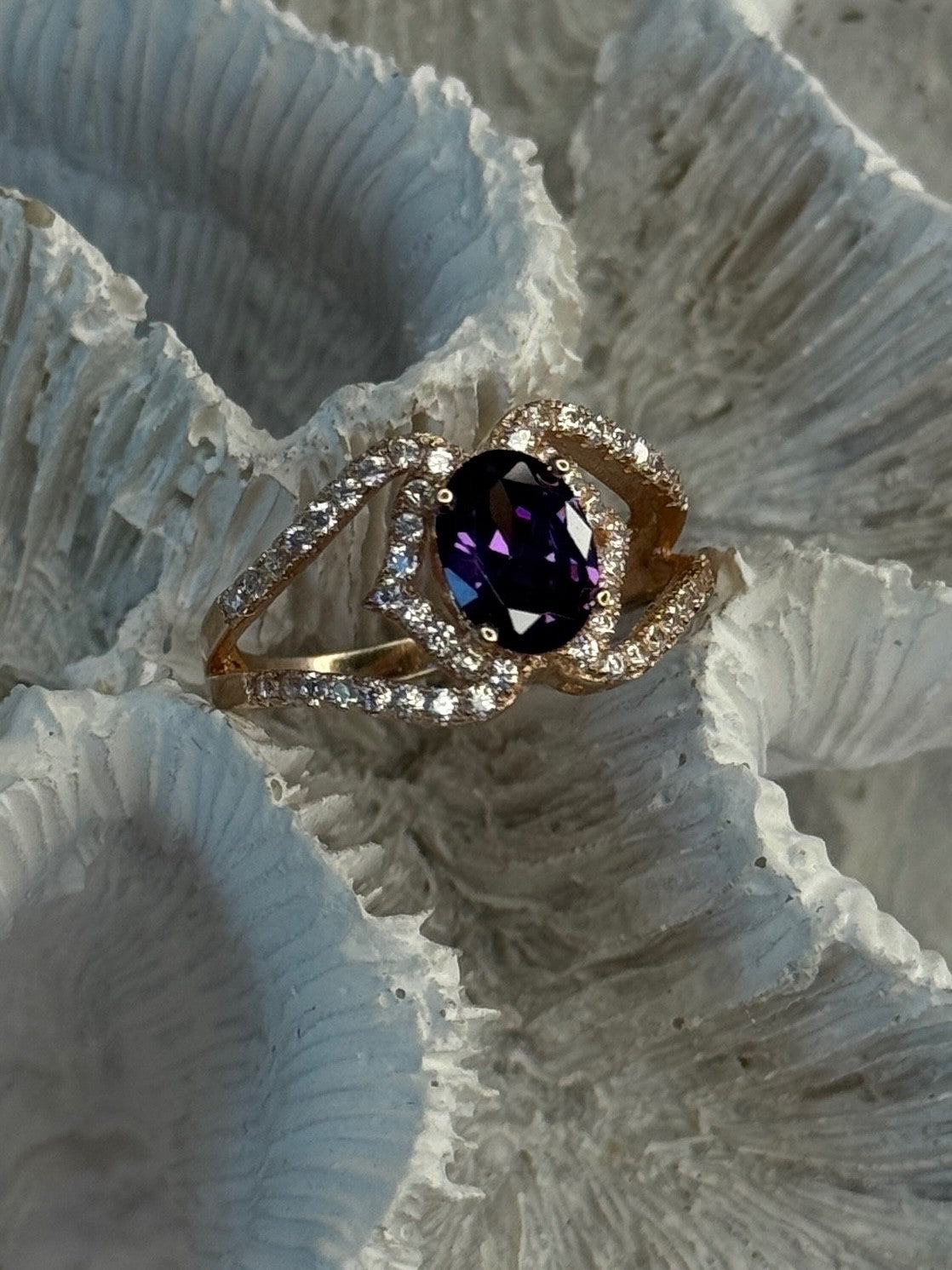 Rose Gold Plated 925 Sterling Silver Amethyst & Cz Ring Size 6