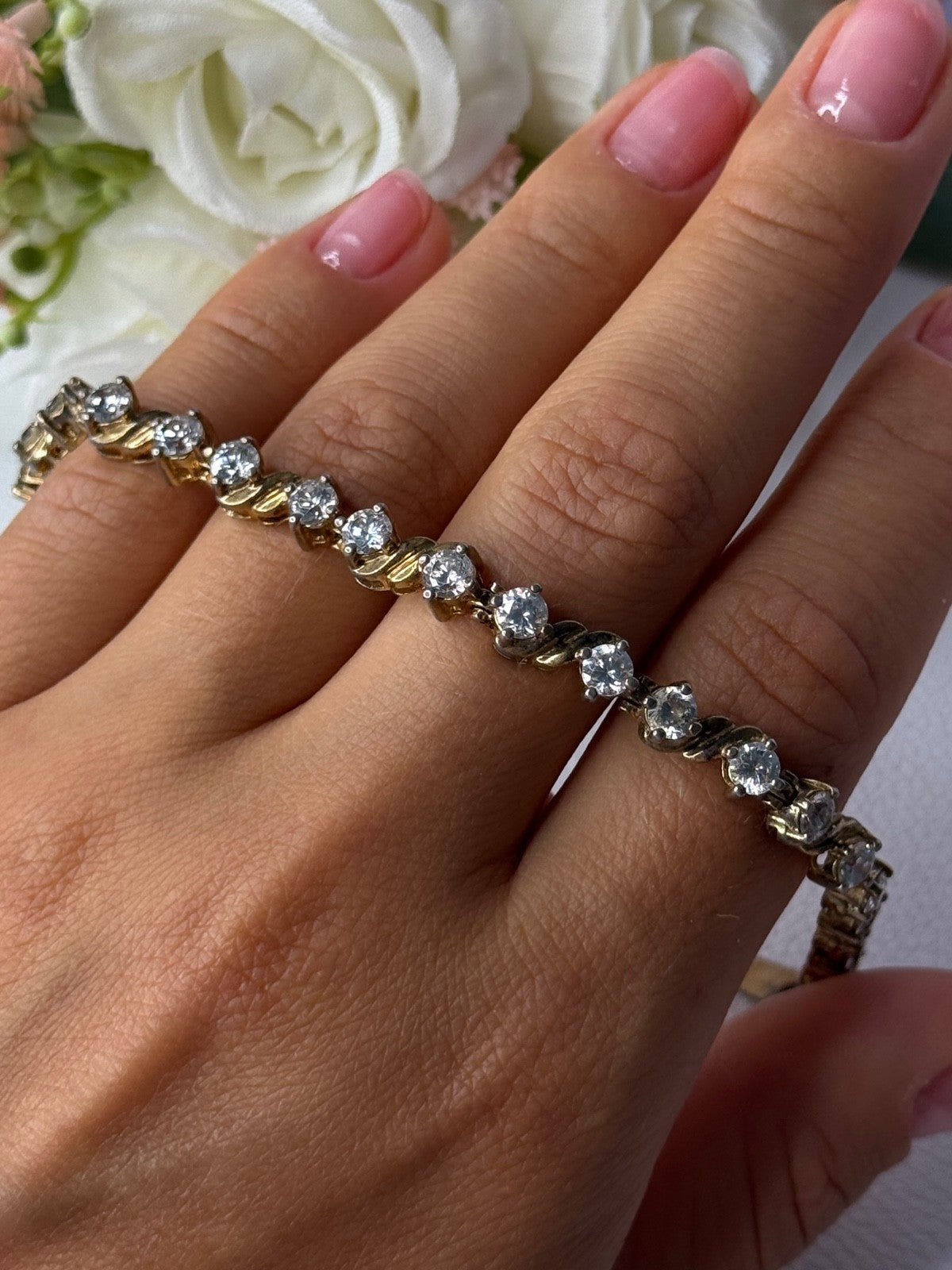 925 Sterling Silver Gold Plated CZ Bracelet Length 7.5 Inch