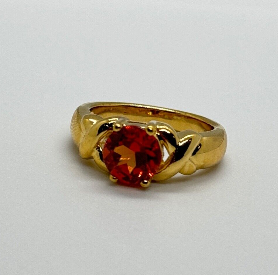 925 Sterling Silver Gold Plated Hessonite Ring Size 7