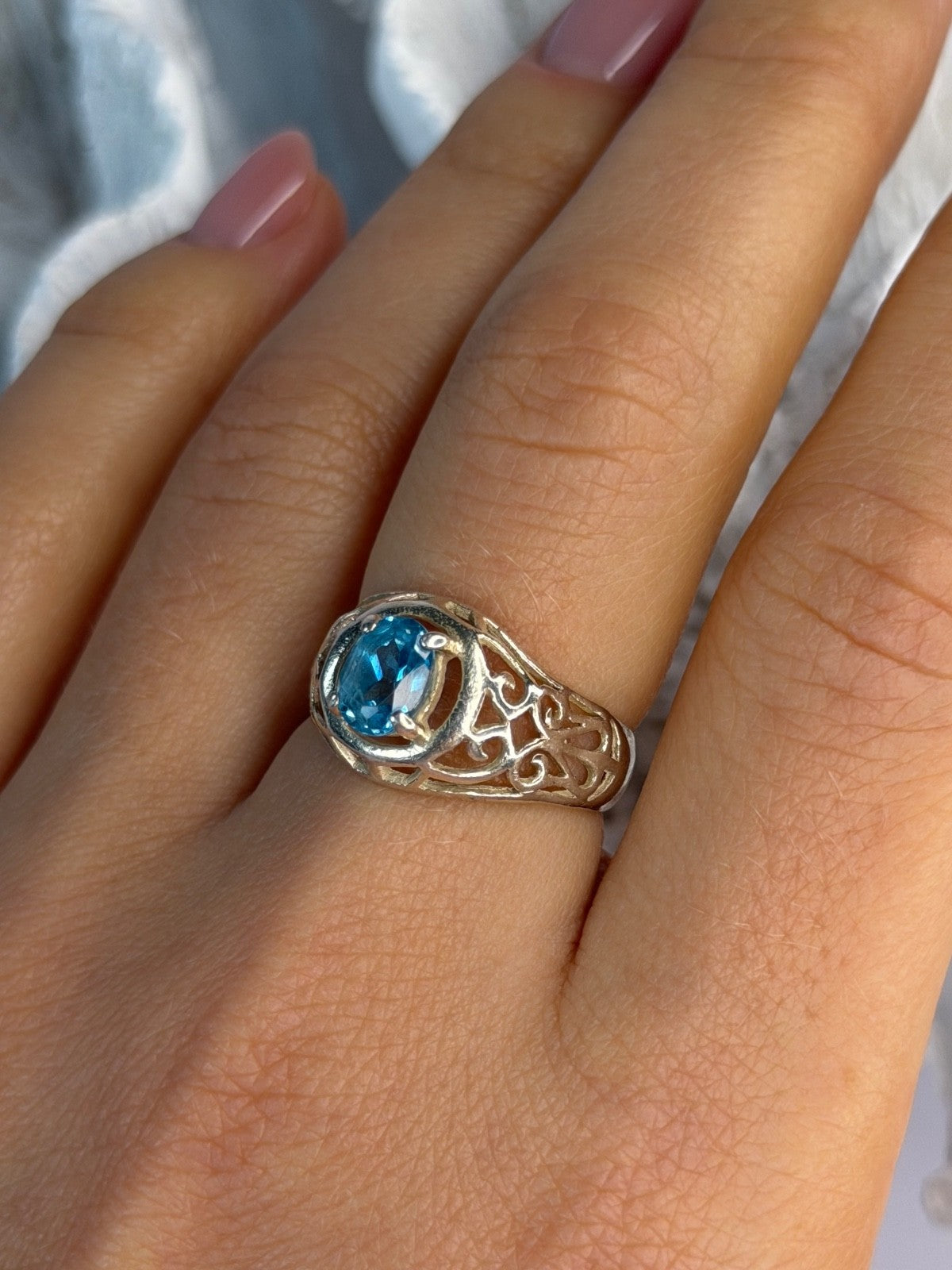 925 Sterling Silver Topaz Ring Size 7