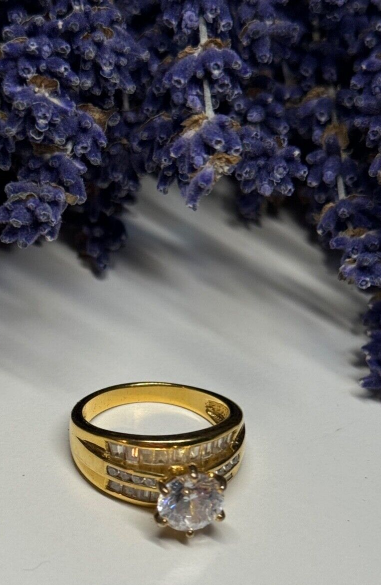 925 Sterling Silver Gold Plated CZ Ring Size 7.5