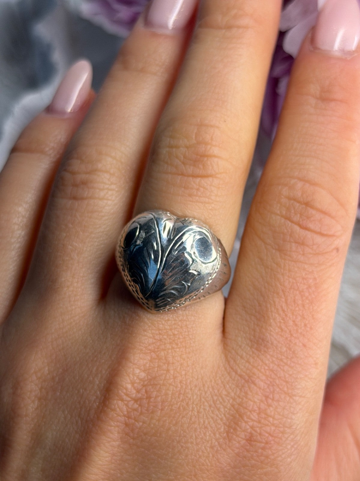 Vintage 925 Sterling Silver Heart Ring Size 8