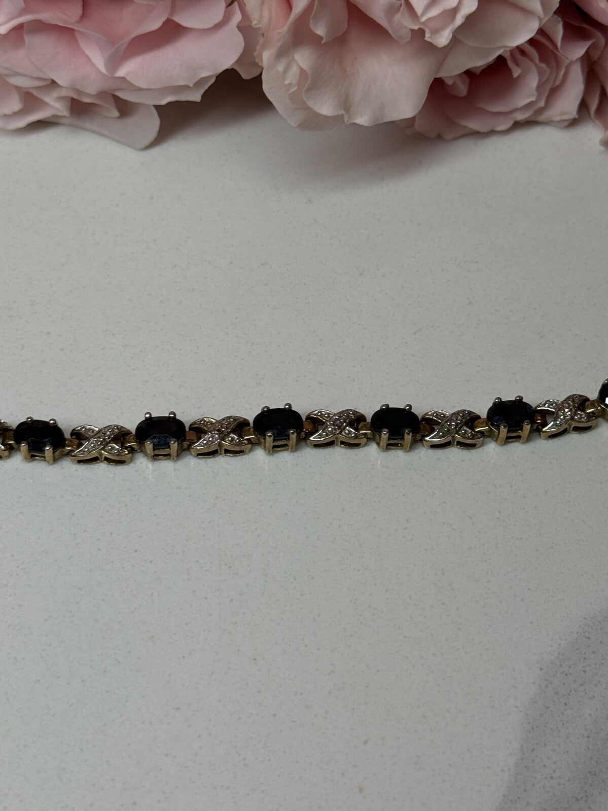 925 Sterling Silver Gold Plated Sapphire Bracelet Length 7.5 in