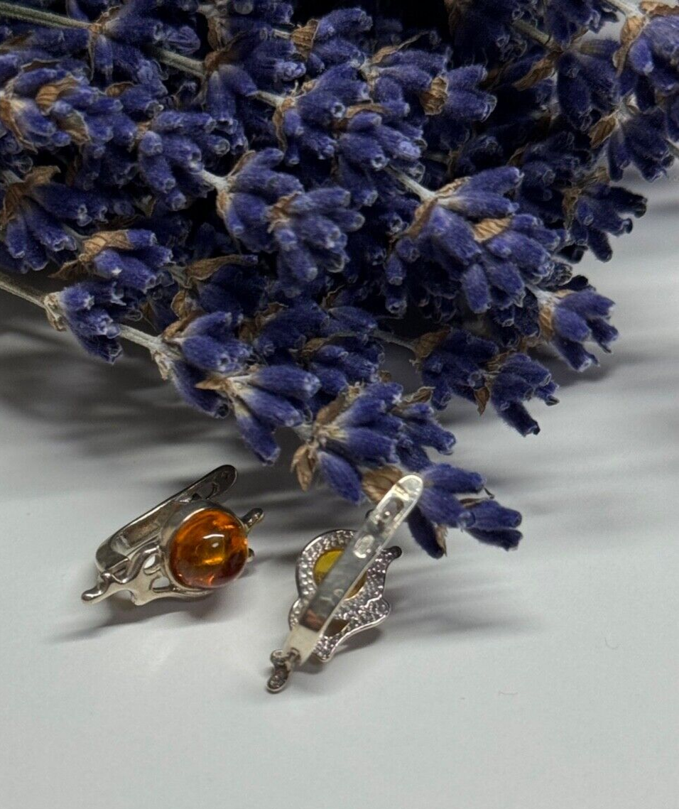 925 STERLING SILVER  AMBER EARRINGS