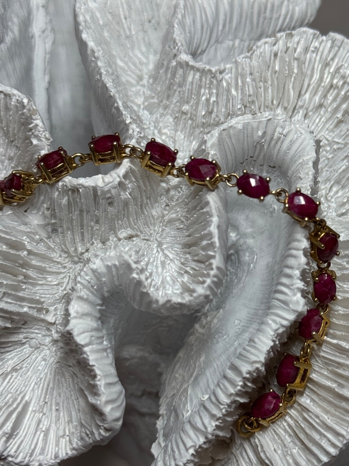 925 Sterling Silver Gold Plated Ruby Bracelet Length 7 Inch