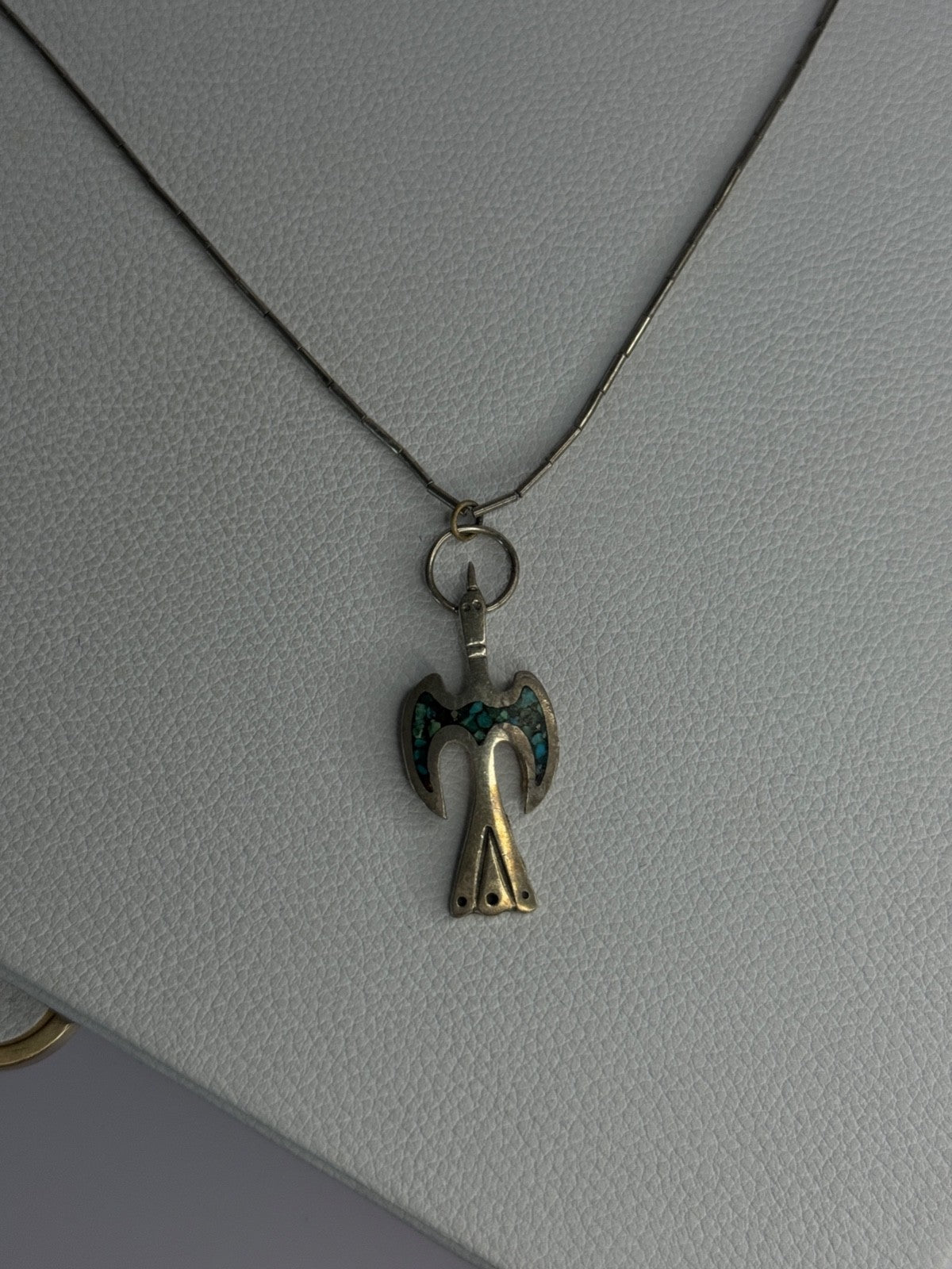 Native American 925 Sterling Silver Turquoise Peyote Bird Necklace