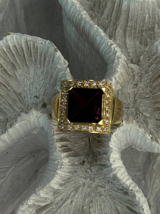 14K Yellow Gold Rubellite & Beryl Ring Size 8