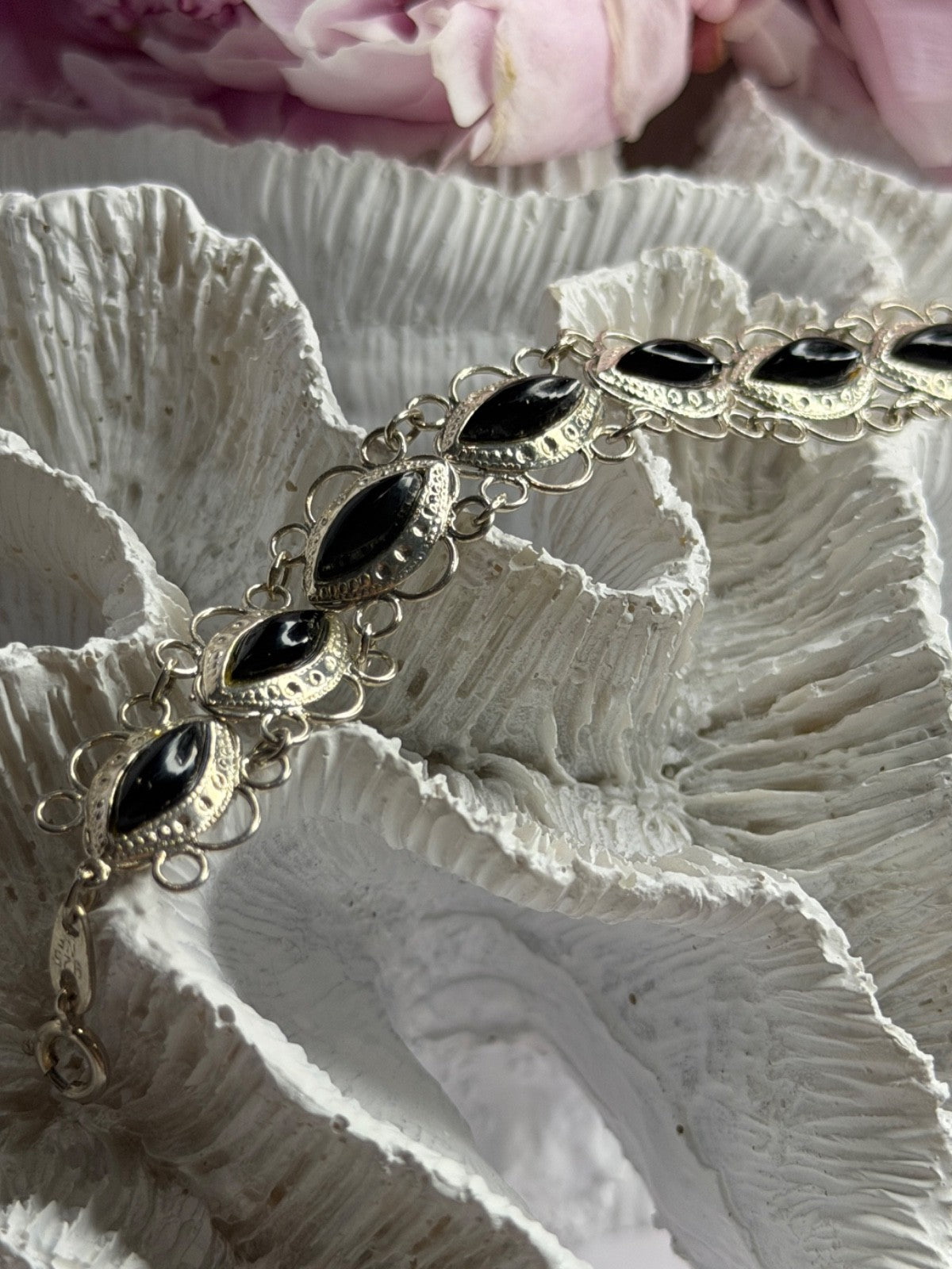 925 Sterling Silver Onyx Bracelet Length 7