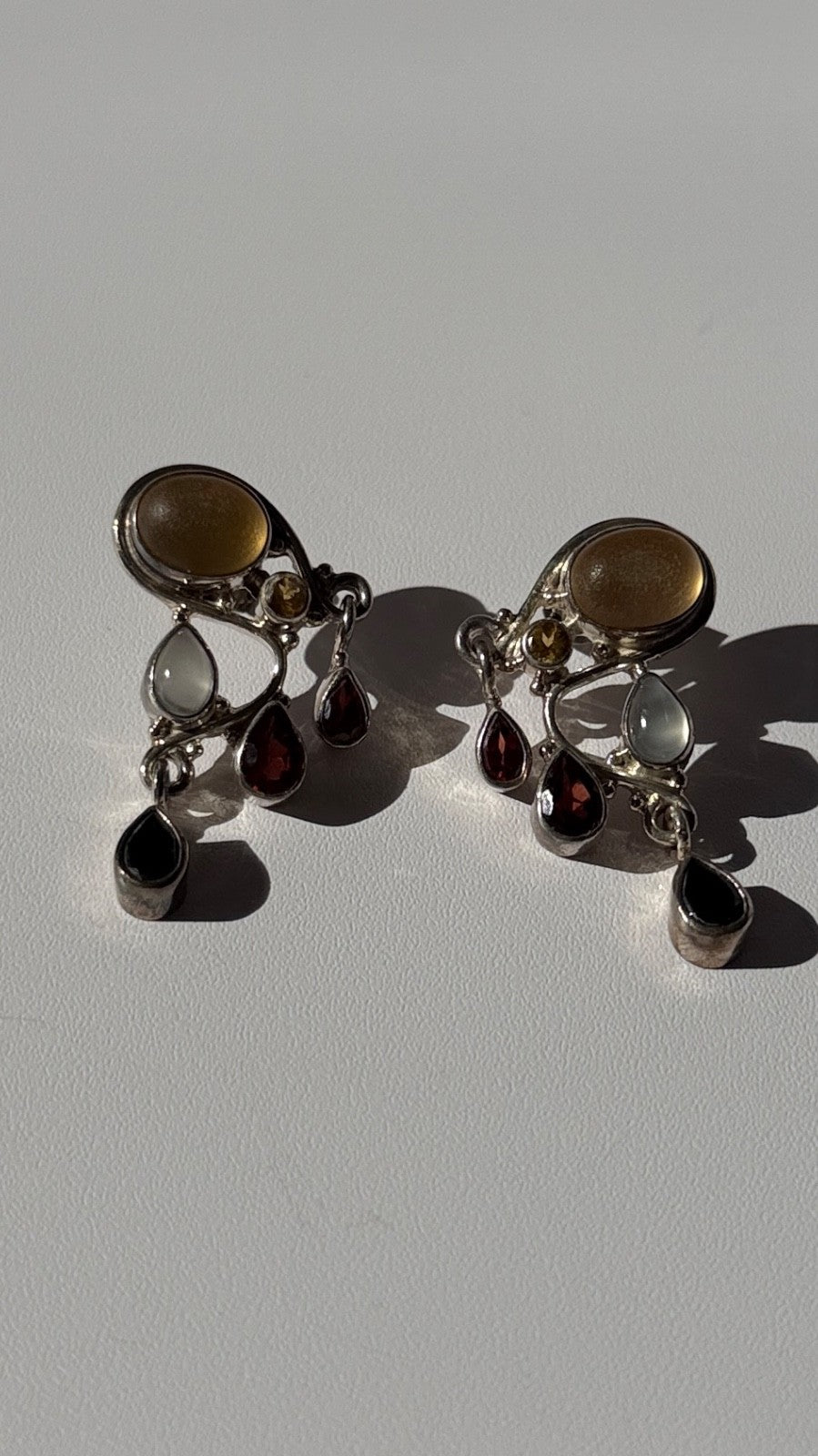 Vintage 925 Sterling Silver Multi Color Gemstones Earrings