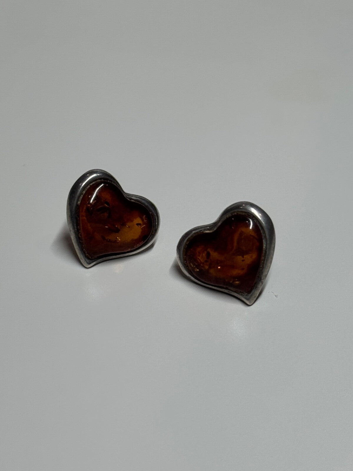 925 Sterling Silver Amber Heart Earrings Length 0.5 Inch