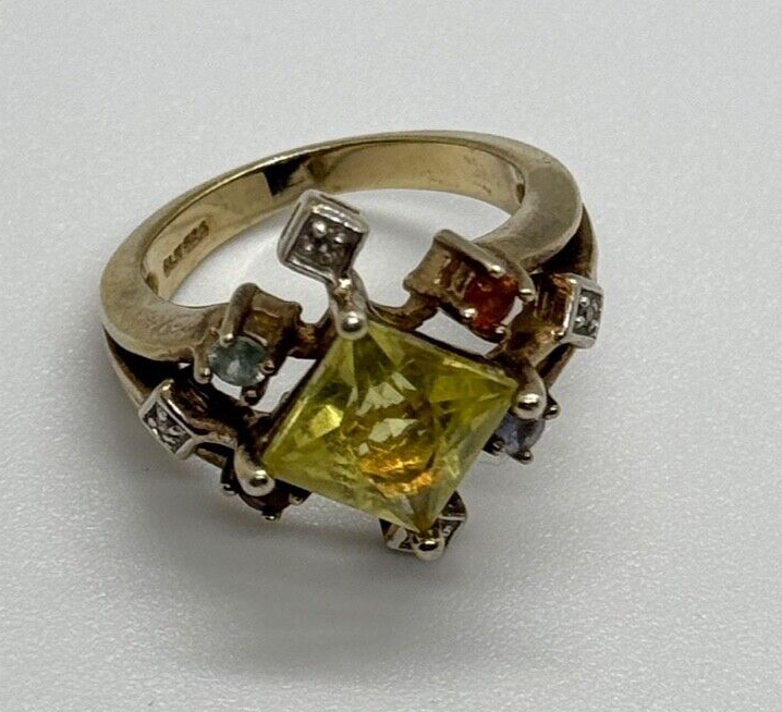 925 Sterling Silver SLV Tourmalines & Diamonds Ring Size 5.5