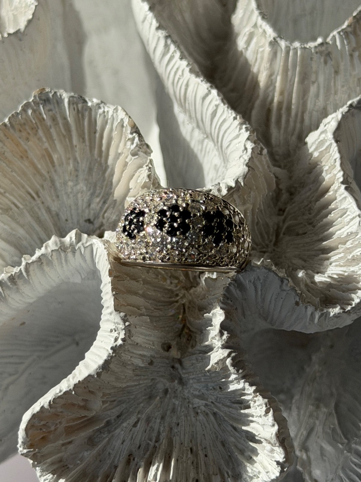 925 Sterling Silver Cz Flowers Ring Size 5