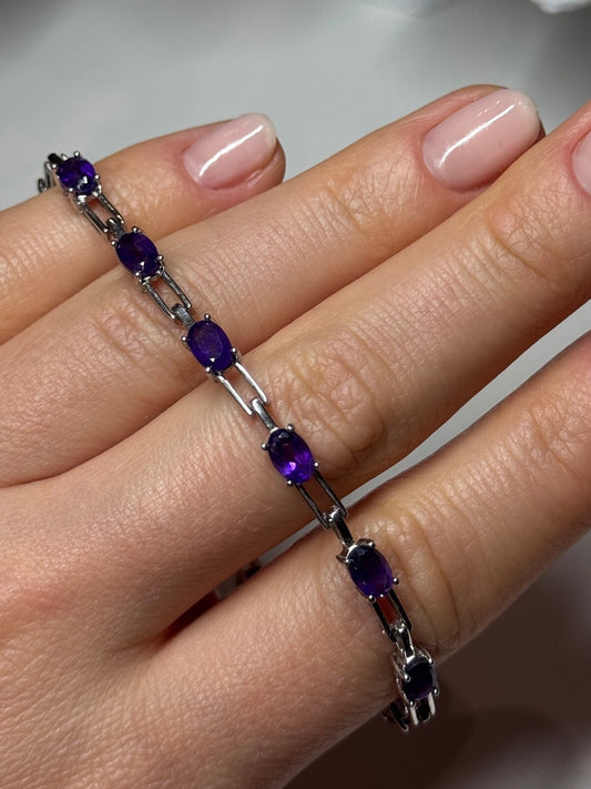925 Sterling Silver Amethyst Bracelet Length 7 Inch