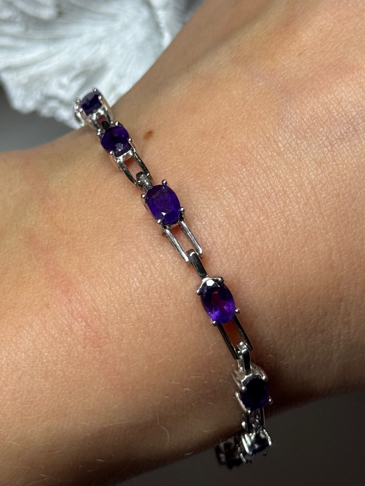 925 Sterling Silver Amethyst Bracelet Length 7 Inch
